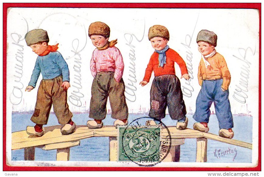 Karl FEIERTAG - Enfants Sur Un Pont - Feiertag, Karl