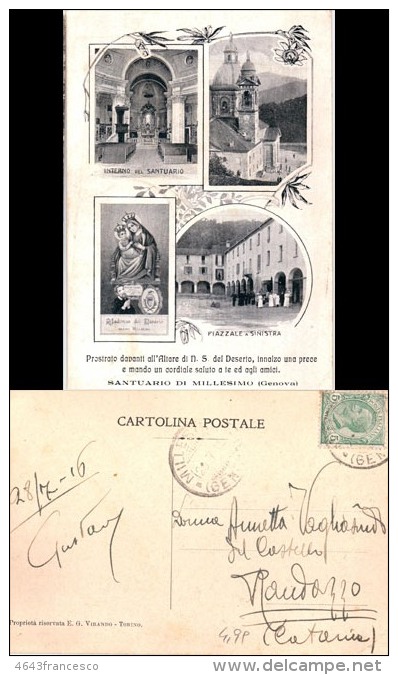 1916 SANTUARIO DI MILLESIMO - Altri & Non Classificati