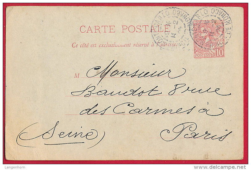 Monako / Monaco - Alte Ganzsache ~ 1909 - Cartas & Documentos