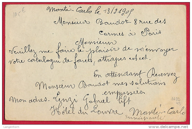 Monako / Monaco - Alte Ganzsache ~ 1909 - Covers & Documents