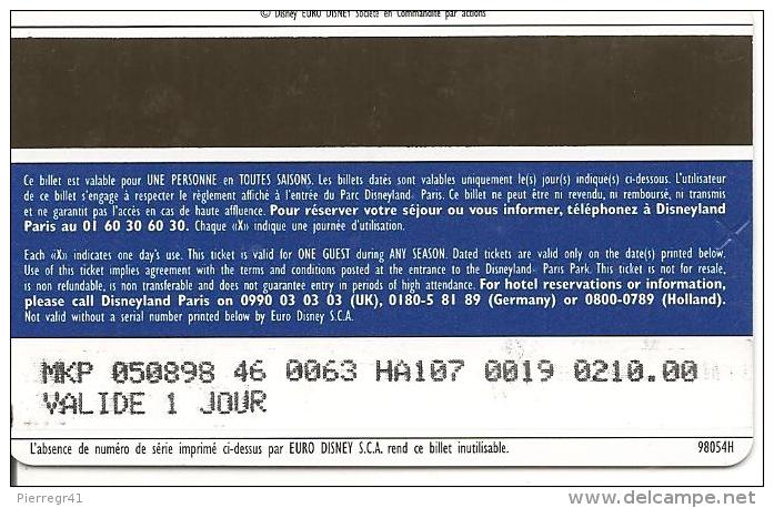 PASS--DISNEY-DISNEYLAND PARIS-1998-HERCULE ADULTE-V° SerieN°98054H-V°Valide 1 Jour--TBE - Disney-Pässe