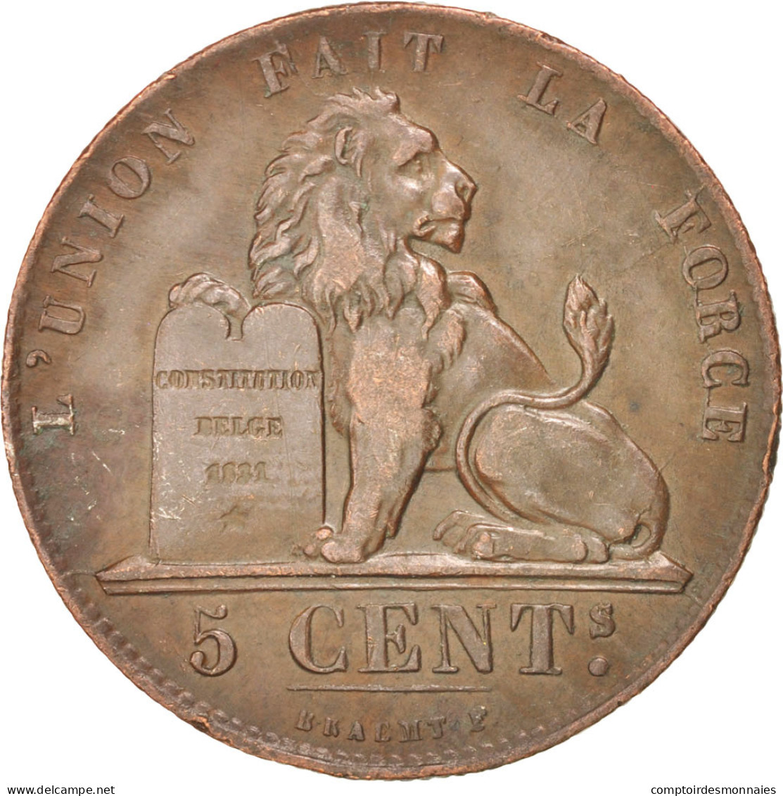 Monnaie, Belgique, Leopold I, 5 Centimes, 1857, TTB, Cuivre, KM:5.1 - 5 Centimes