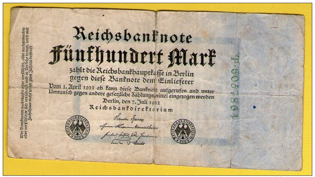 GERMANY 500 MARK 1922 .G. -  PROPAGANDA BANKNOTE - Sonstige & Ohne Zuordnung