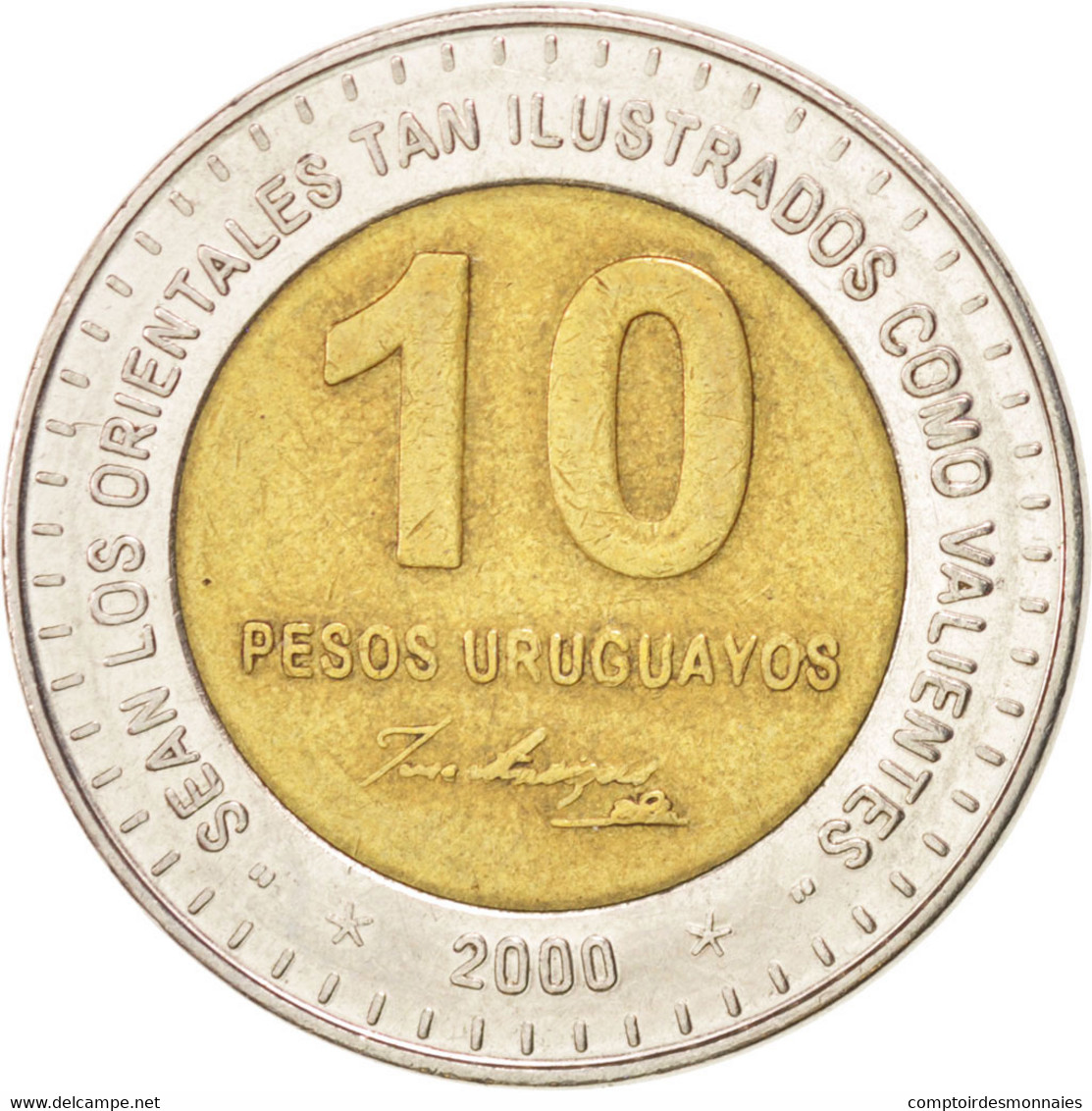 Monnaie, Uruguay, 10 Pesos Uruguayos, 2000, TTB, Bi-Metallic, KM:121 - Uruguay