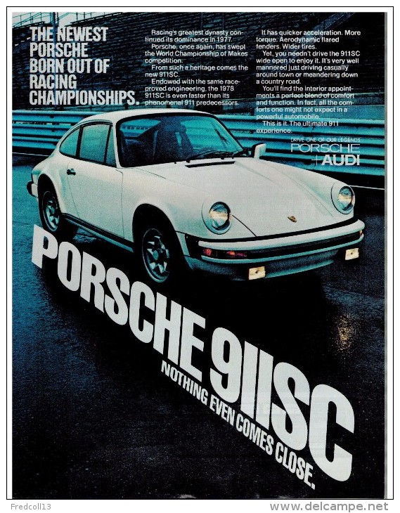 PORSCHE 911 SC PUBLICITE ISSUE D´UN MAGAZINE 1977 FORMAT 21 X 27.5 USA - Publicités