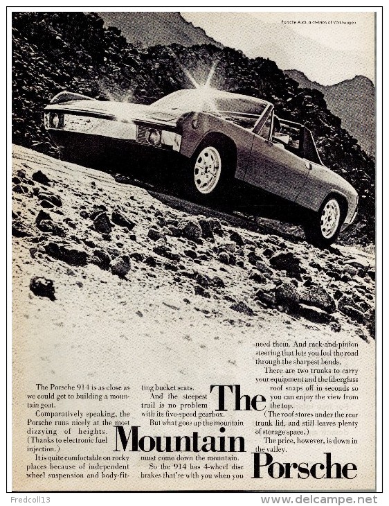 VW PORSCHE 914 PUBLICITE ISSUE D´UN MAGAZINE 1972 FORMAT 21 X 28 USA - Publicités