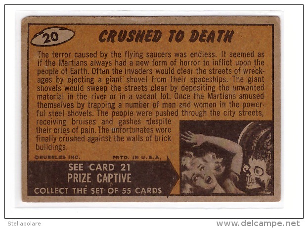 1962 TOPPS USA BUBBLES INC. ORIGINAL MARS ATTACKS CARD # 20 CRUSHED TO DEATH - Sonstige & Ohne Zuordnung
