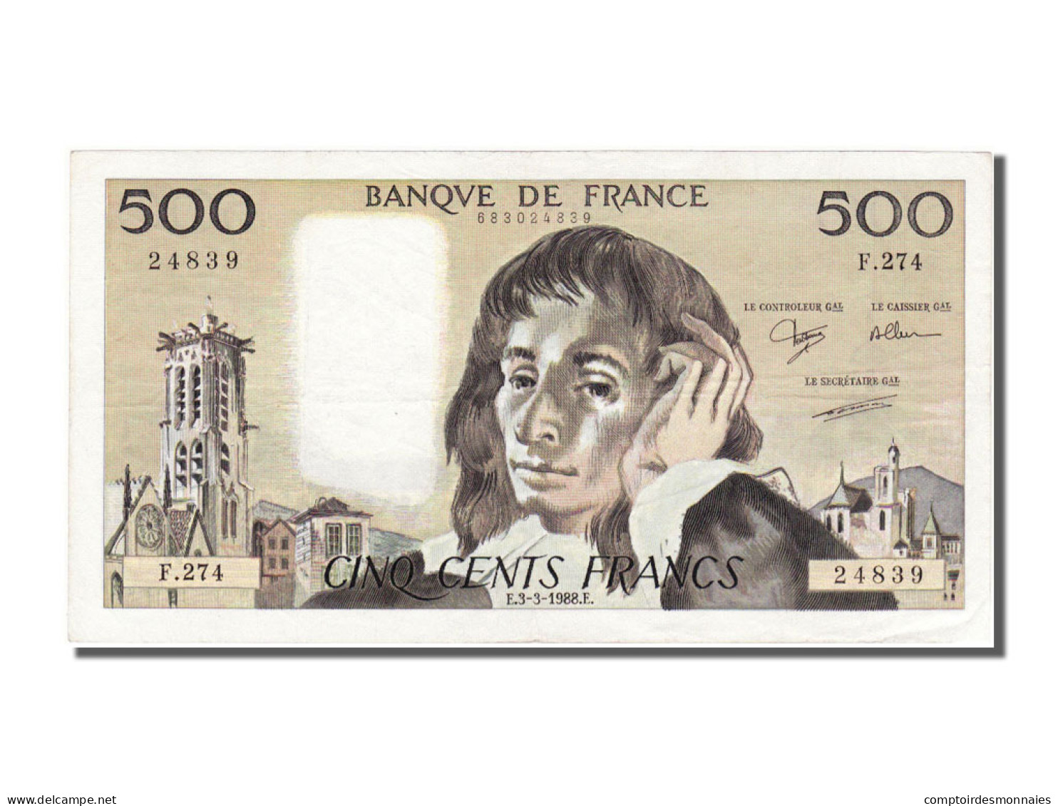 Billet, France, 500 Francs, 500 F 1968-1993 ''Pascal'', 1988, 1988-03-03, SUP+ - 500 F 1968-1993 ''Pascal''