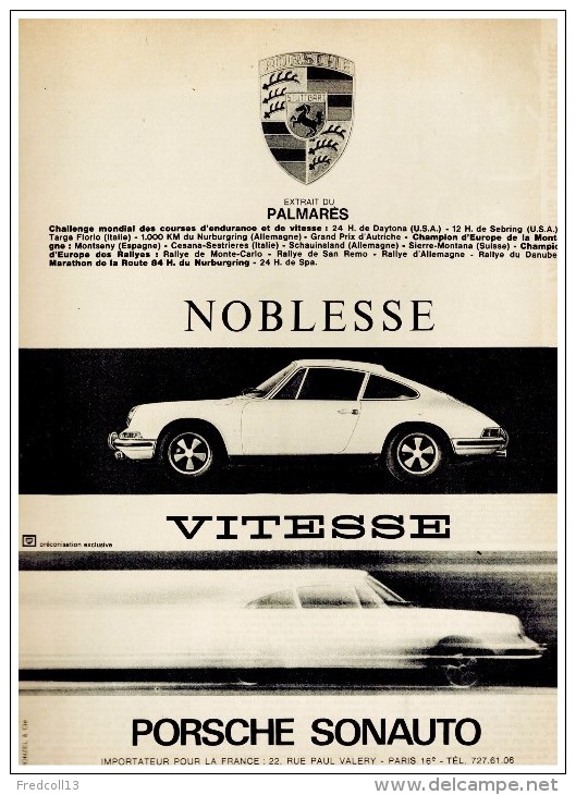 PORSCHE 911 PUBLICITE ISSUE D´UN MAGAZINE 1969 FORMAT 23 X 30.5 FRANCE - Publicités