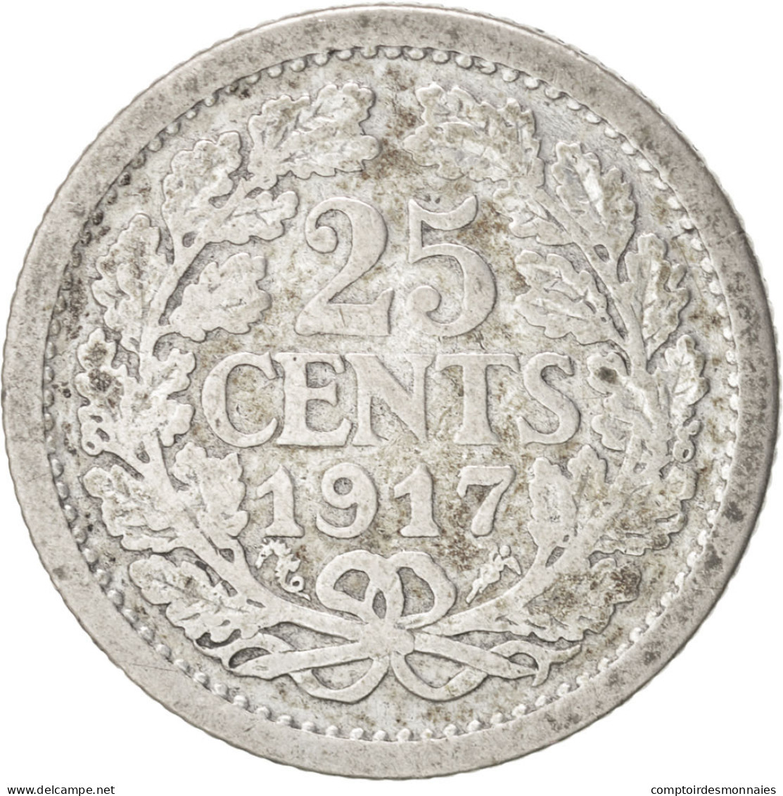 Monnaie, Pays-Bas, Wilhelmina I, 25 Cents, 1917, TB+, Argent, KM:146 - 25 Centavos