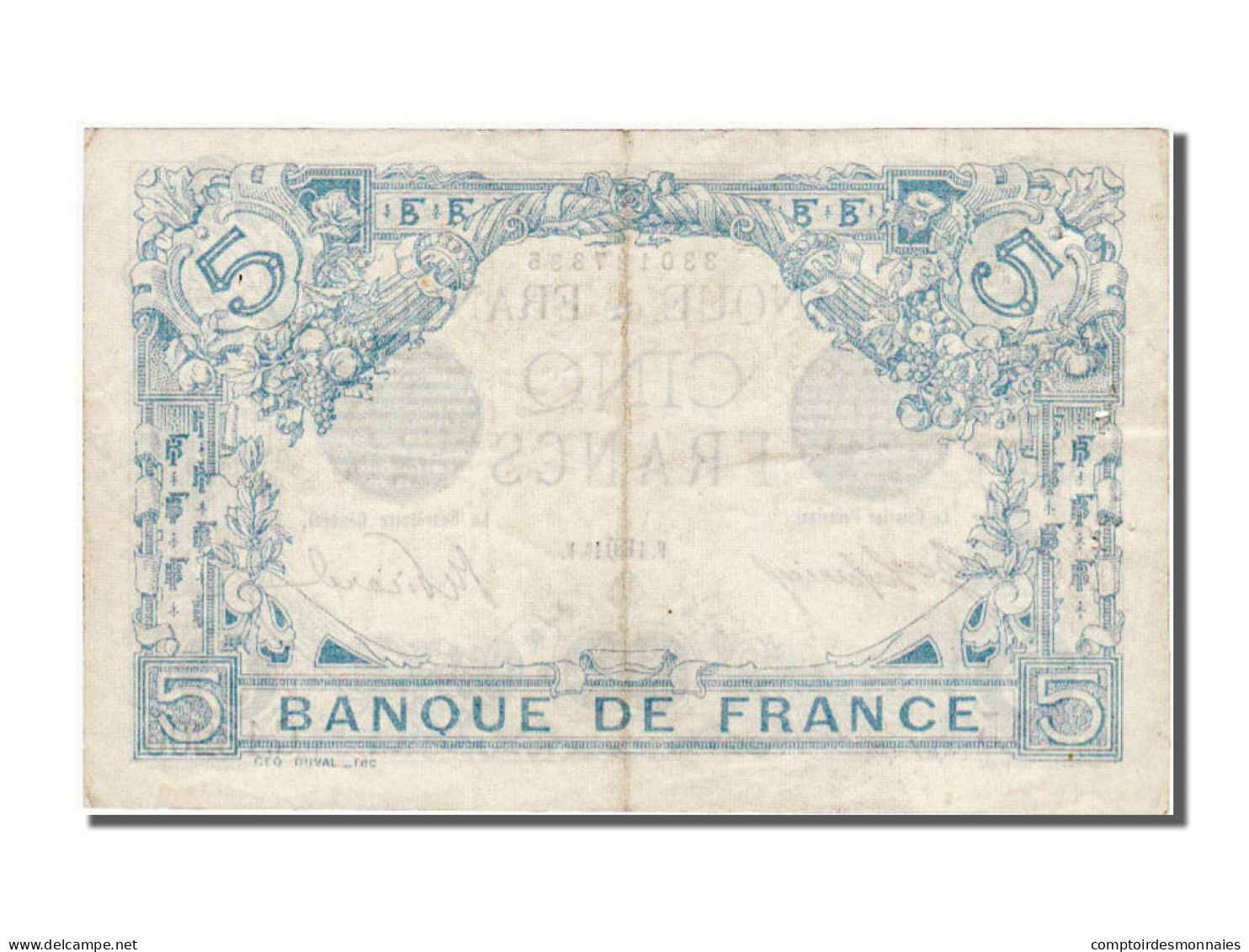 Billet, France, 5 Francs, 5 F 1912-1917 ''Bleu'', 1916, 1916-08-04, TTB+ - 5 F 1912-1917 ''Bleu''