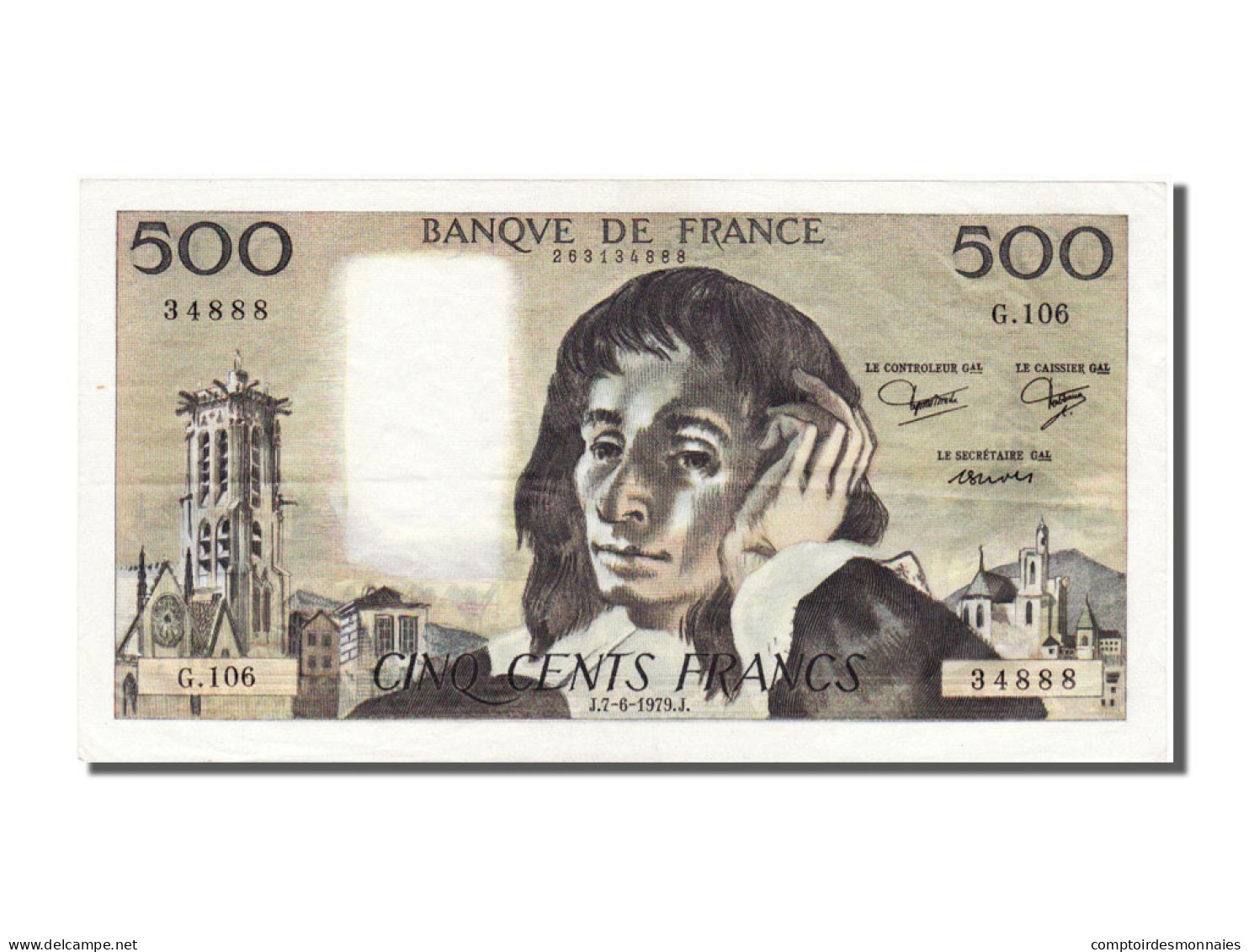 Billet, France, 500 Francs, 500 F 1968-1993 ''Pascal'', 1979, 1979-06-07, TTB+ - 500 F 1968-1993 ''Pascal''