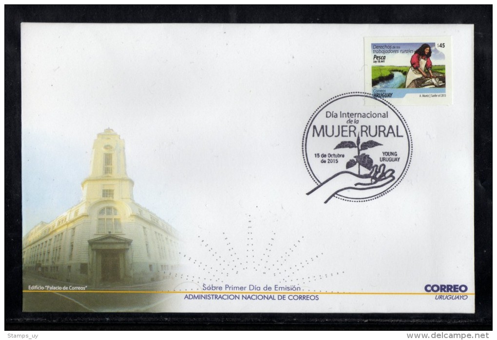 URUGUAY 2015 POSTMARK On Cover 2 (International Day Of Rural Women, Plants, Work; Dia Internacional De La Mujer Rural) - ONU