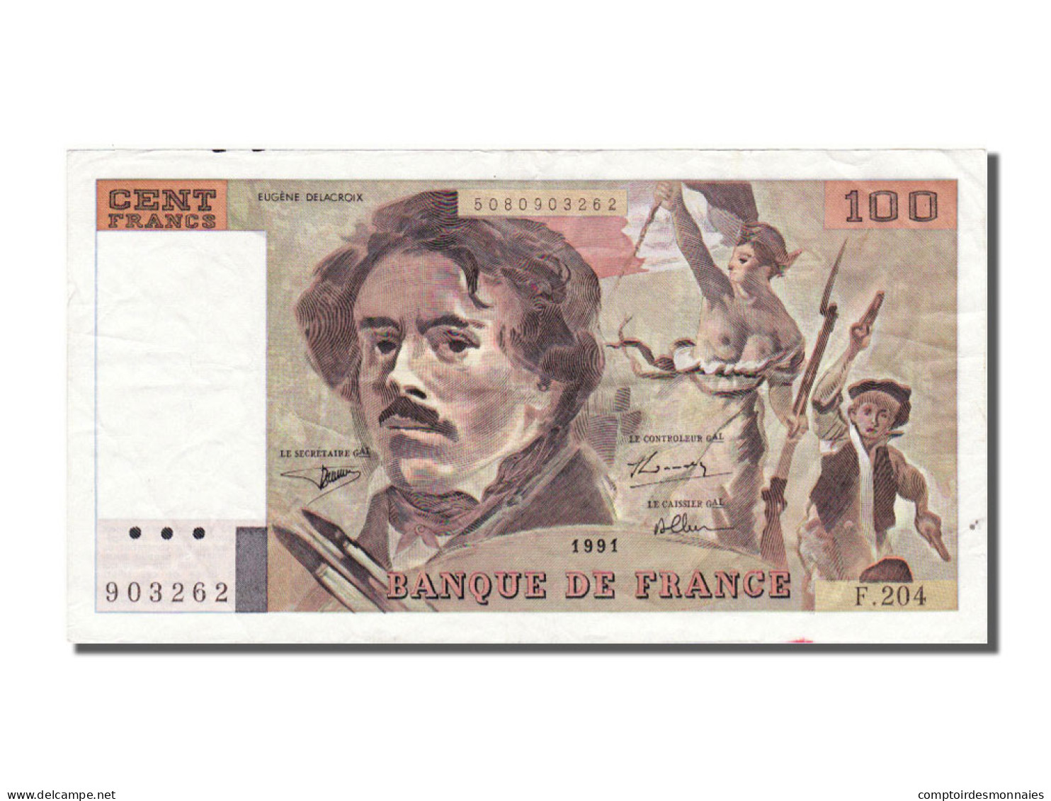 Billet, France, 100 Francs, 100 F 1978-1995 ''Delacroix'', 1991, TTB, Fayette:69 - 100 F 1978-1995 ''Delacroix''