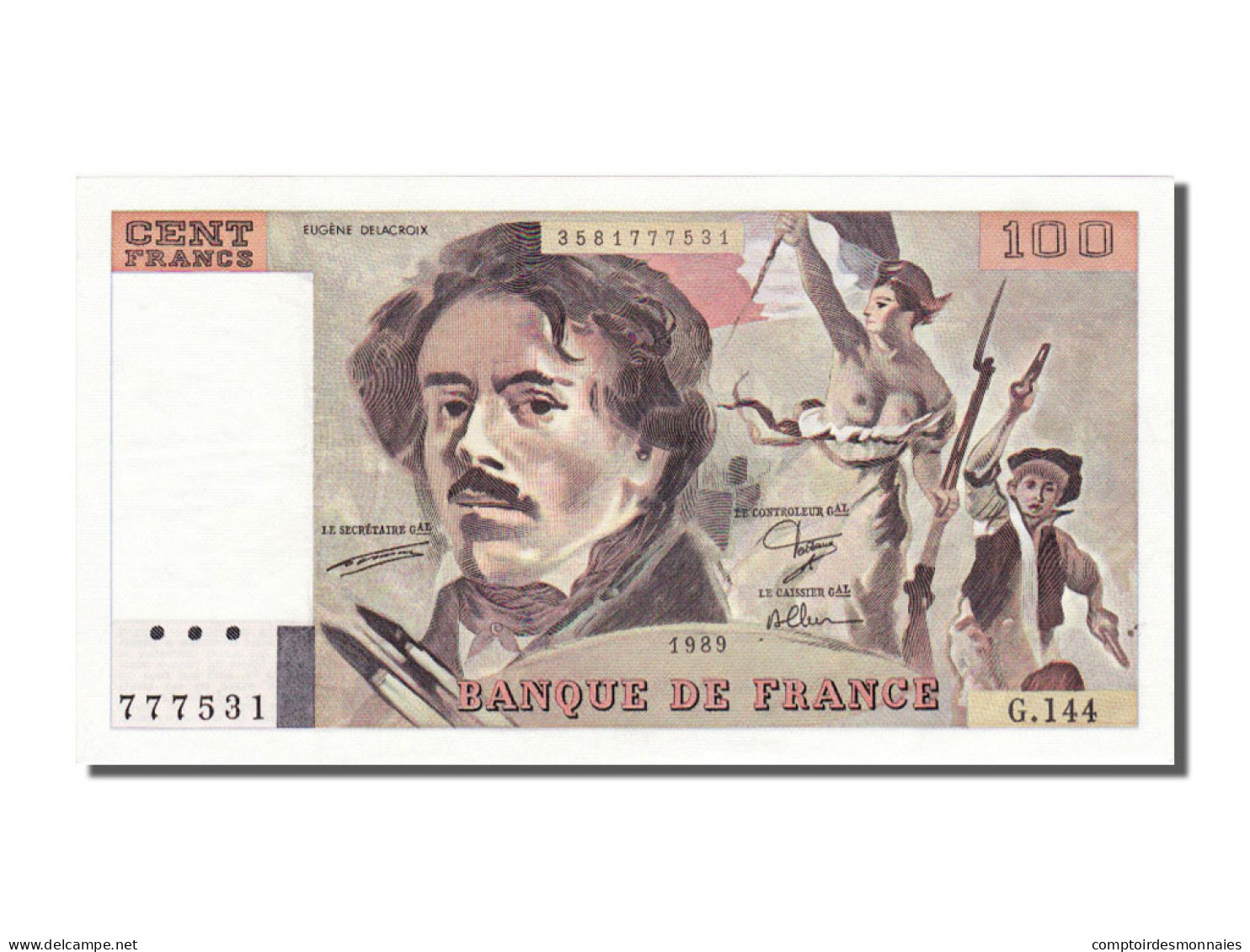 Billet, France, 100 Francs, 100 F 1978-1995 ''Delacroix'', 1989, SPL - 100 F 1978-1995 ''Delacroix''