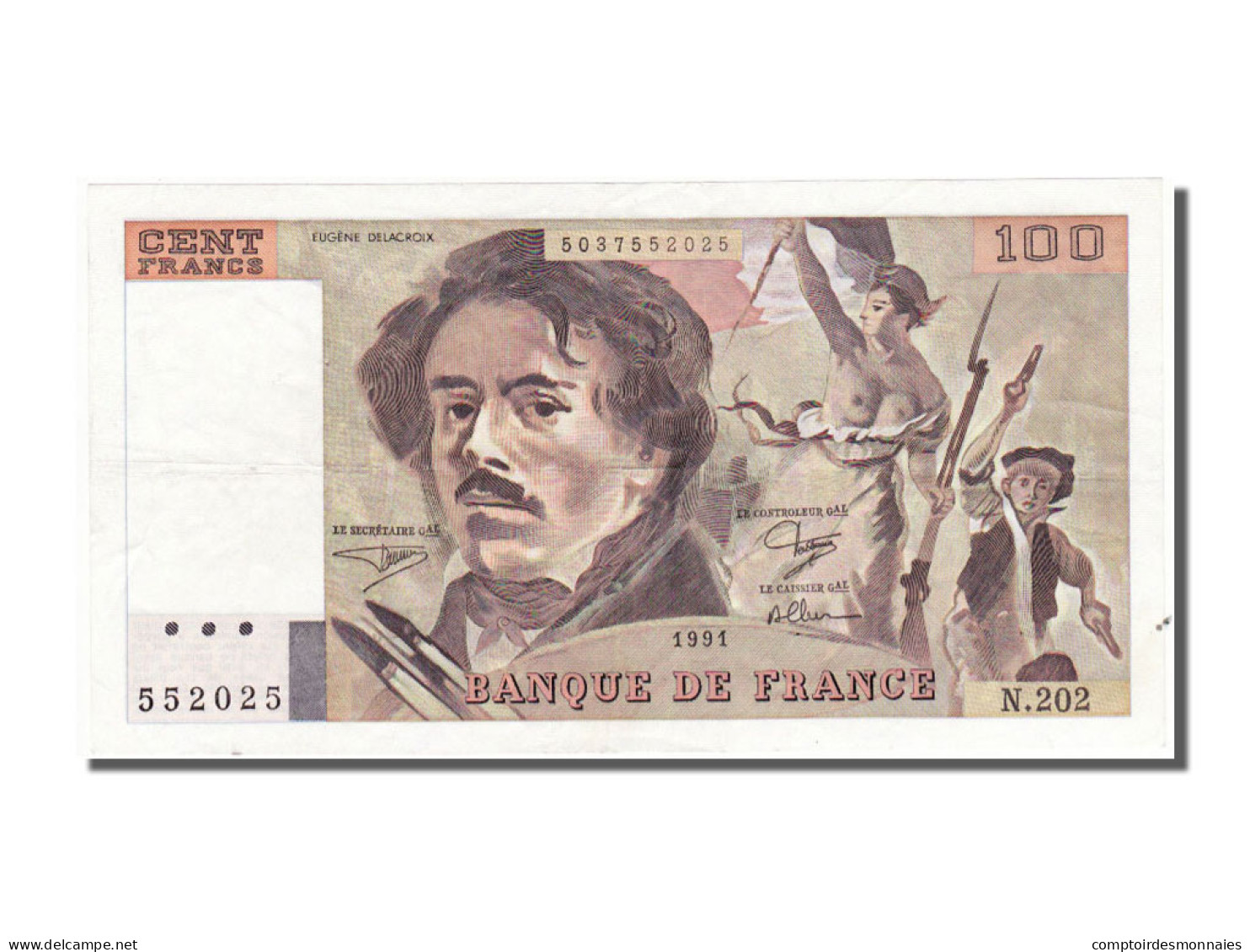 Billet, France, 100 Francs, 100 F 1978-1995 ''Delacroix'', 1991, SUP, KM:154e - 100 F 1978-1995 ''Delacroix''