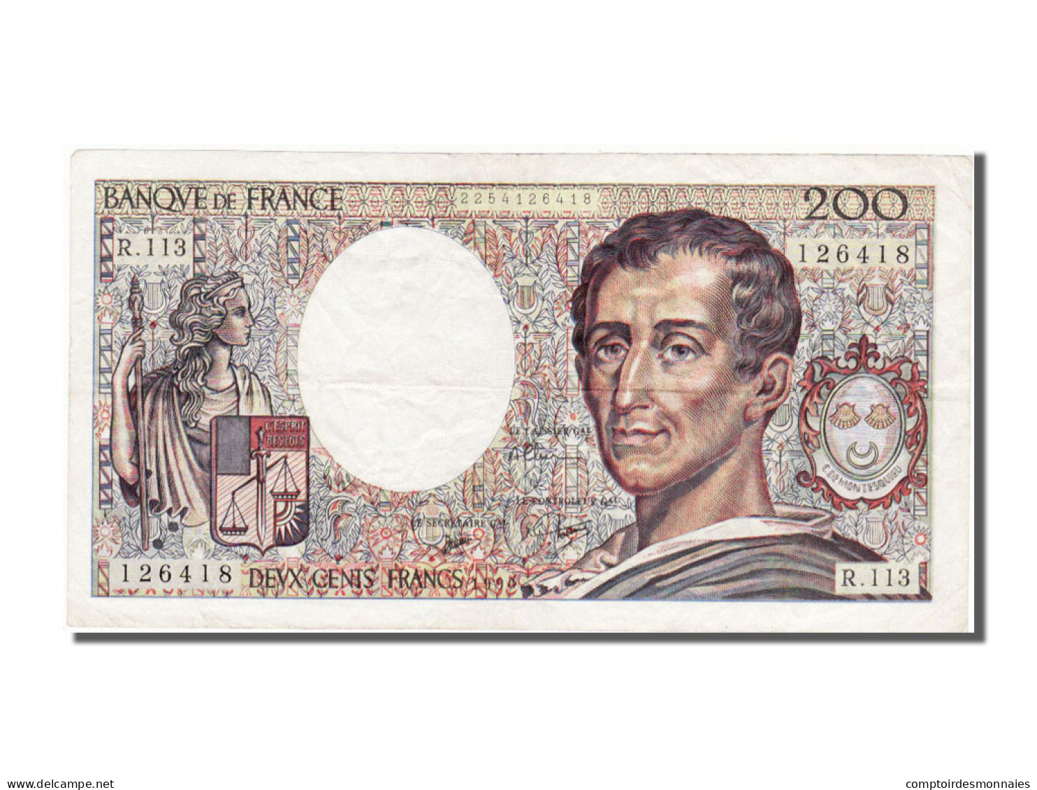 Billet, France, 200 Francs, 200 F 1981-1994 ''Montesquieu'', 1990, TTB - 200 F 1981-1994 ''Montesquieu''