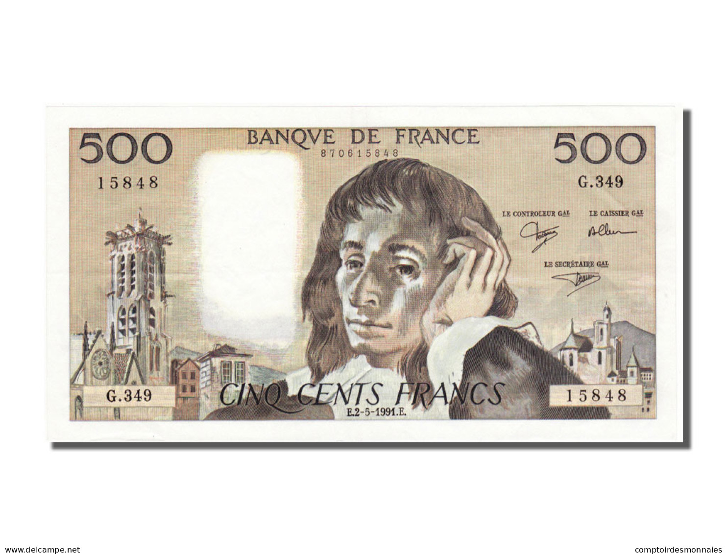 Billet, France, 500 Francs, 500 F 1968-1993 ''Pascal'', 1991, 1991-05-02, SPL - 500 F 1968-1993 ''Pascal''