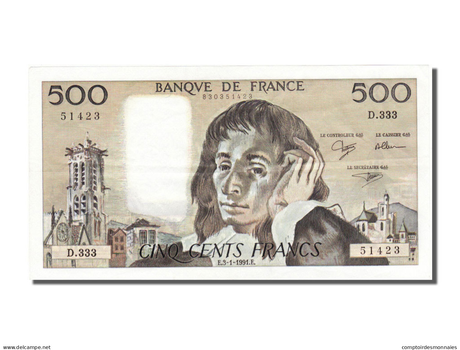 Billet, France, 500 Francs, 500 F 1968-1993 ''Pascal'', 1991, 1991-01-03, SPL+ - 500 F 1968-1993 ''Pascal''