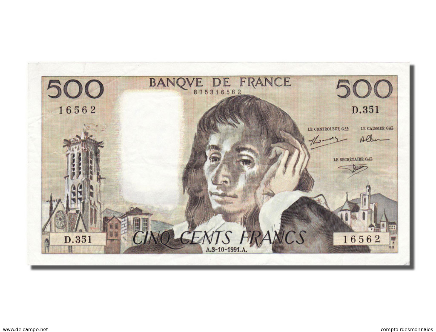 Billet, France, 500 Francs, 500 F 1968-1993 ''Pascal'', 1991, 1991-10-03, SUP - 500 F 1968-1993 ''Pascal''