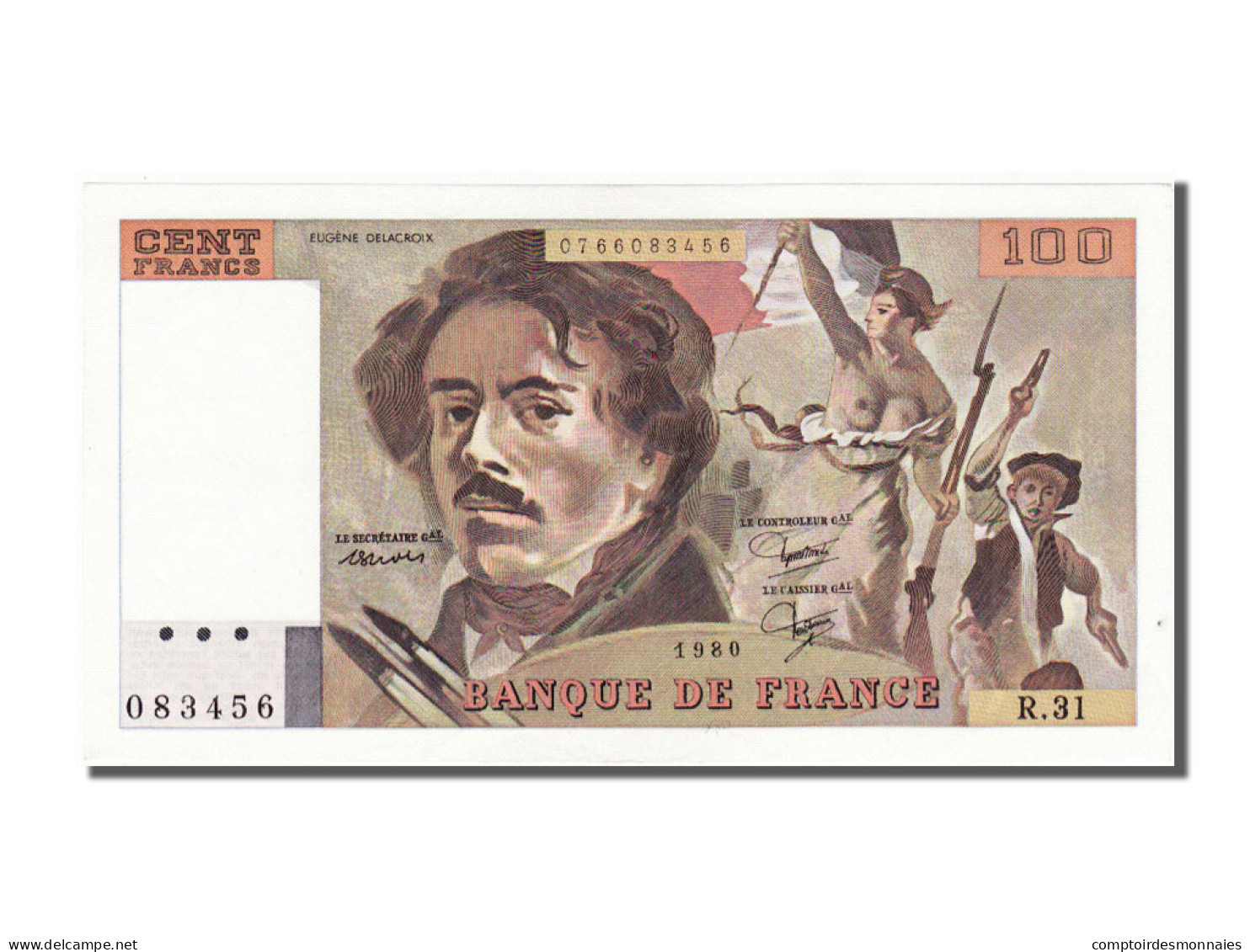 Billet, France, 100 Francs, 100 F 1978-1995 ''Delacroix'', 1980, SPL - 100 F 1978-1995 ''Delacroix''