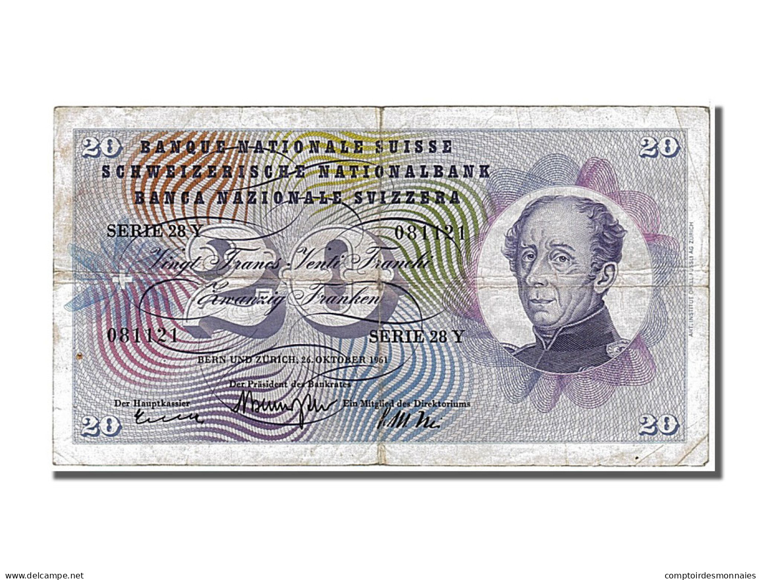 Billet, Suisse, 20 Franken, 1961, 1961-10-26, TTB - Switzerland