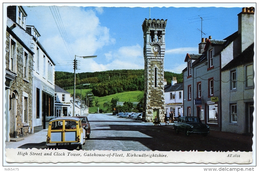 GATEHOUSE OF FLEET : HIGH STREET AND CLOCK TOWER (MORRIS TRAVELLER) - Kirkcudbrightshire