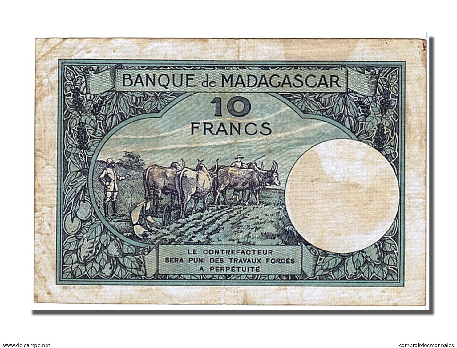 Billet, Madagascar, 10 Francs, 1937, TTB - Madagascar