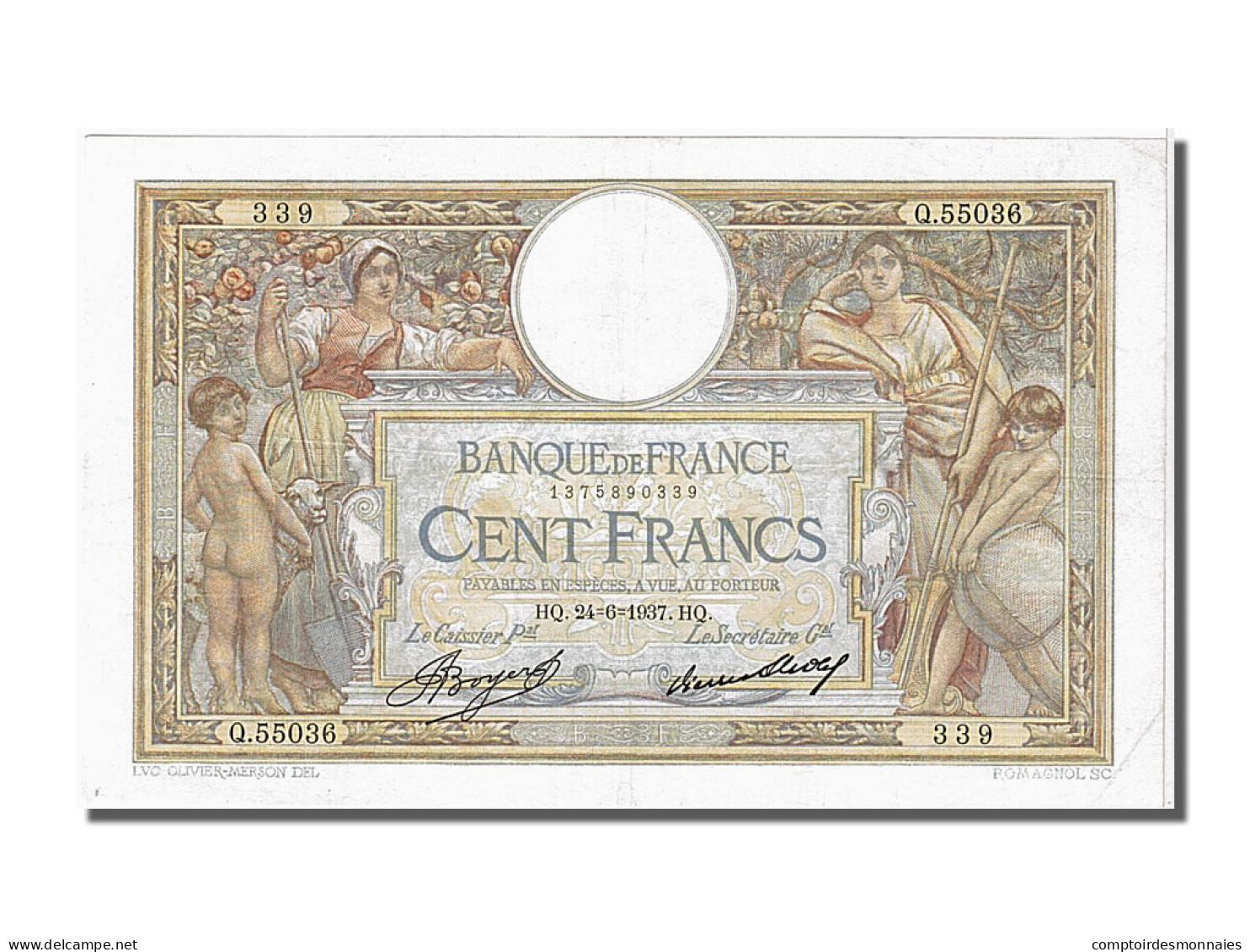 Billet, France, 100 Francs, 100 F 1908-1939 ''Luc Olivier Merson'', 1937 - 100 F 1908-1939 ''Luc Olivier Merson''