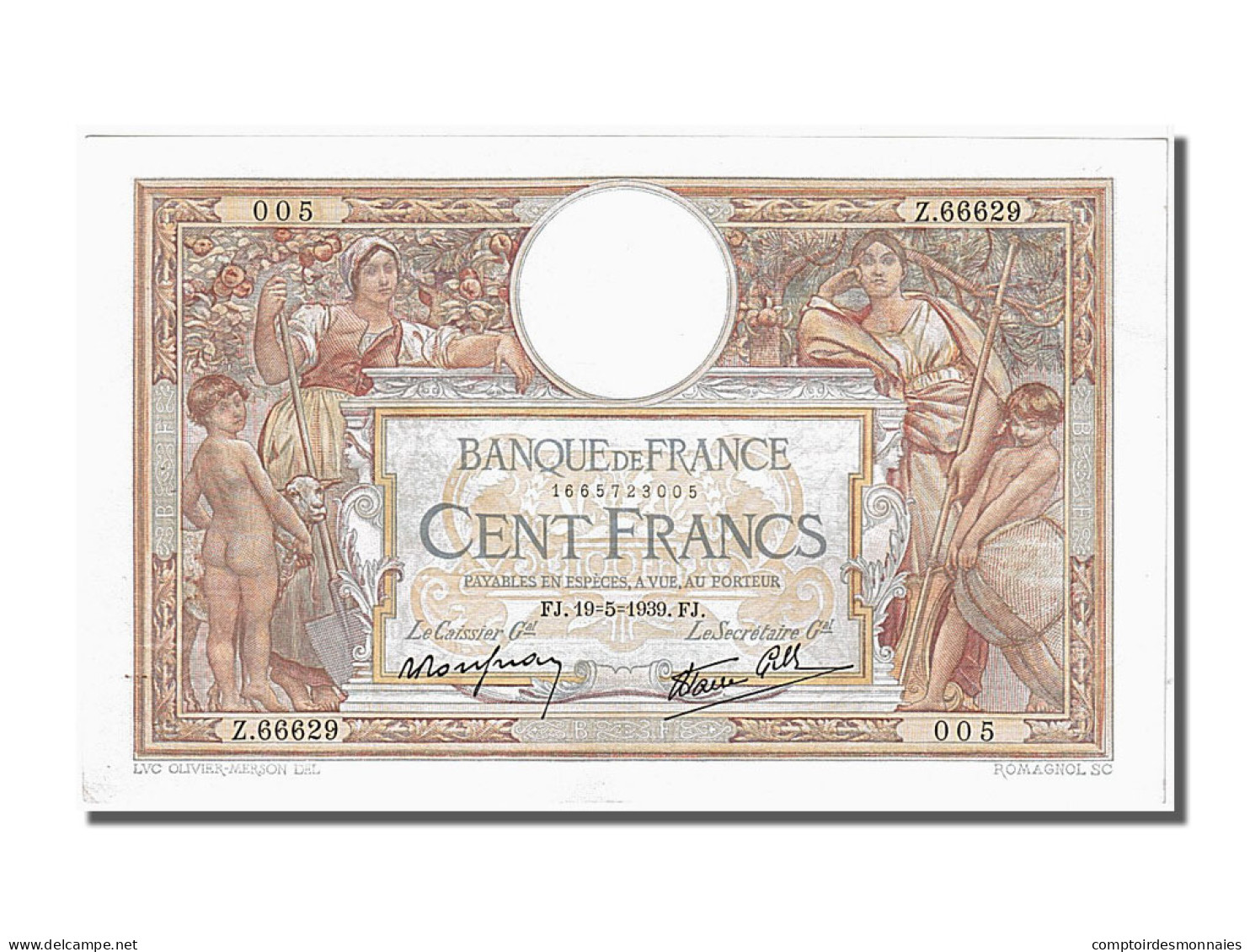 Billet, France, 100 Francs, 100 F 1908-1939 ''Luc Olivier Merson'', 1939 - 100 F 1908-1939 ''Luc Olivier Merson''