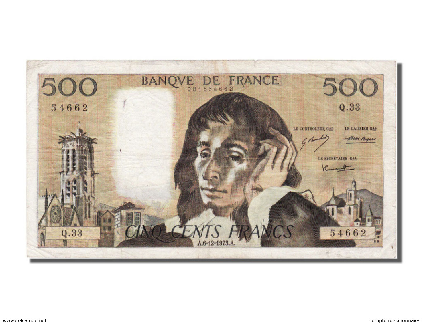 Billet, France, 500 Francs, 500 F 1968-1993 ''Pascal'', 1973, 1973-12-06, TTB - 500 F 1968-1993 ''Pascal''