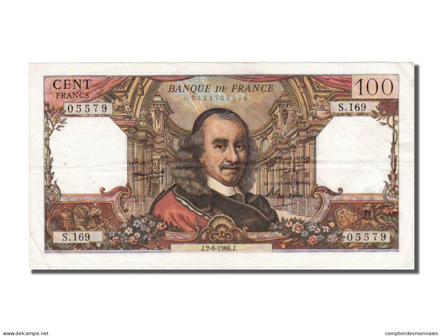 Billet, France, 100 Francs, 100 F 1964-1979 ''Corneille'', 1966, 1966-06-02 - 100 F 1964-1979 ''Corneille''