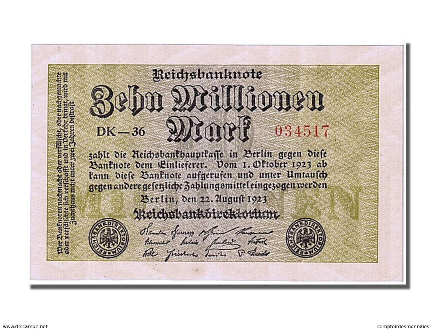 Billet, Allemagne, 10 Millionen Mark, 1923, 1923-08-22, NEUF - 100 Miljoen Mark