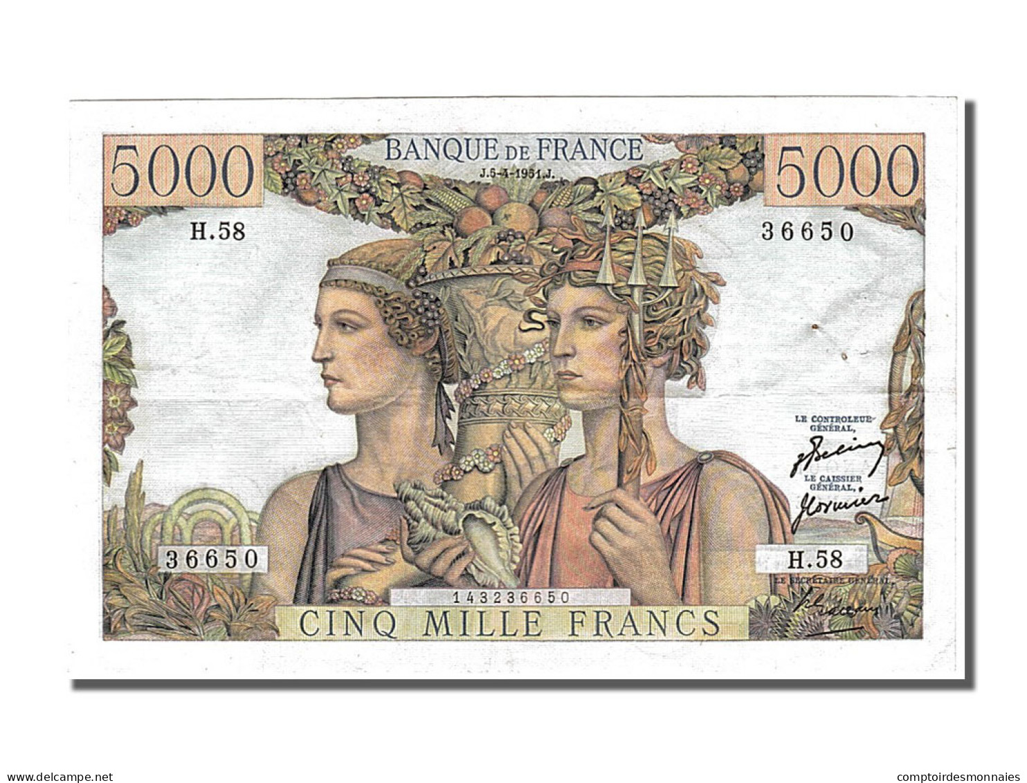 Billet, France, 5000 Francs, 5 000 F 1949-1957 ''Terre Et Mer'', 1951 - 5 000 F 1949-1957 ''Terre Et Mer''