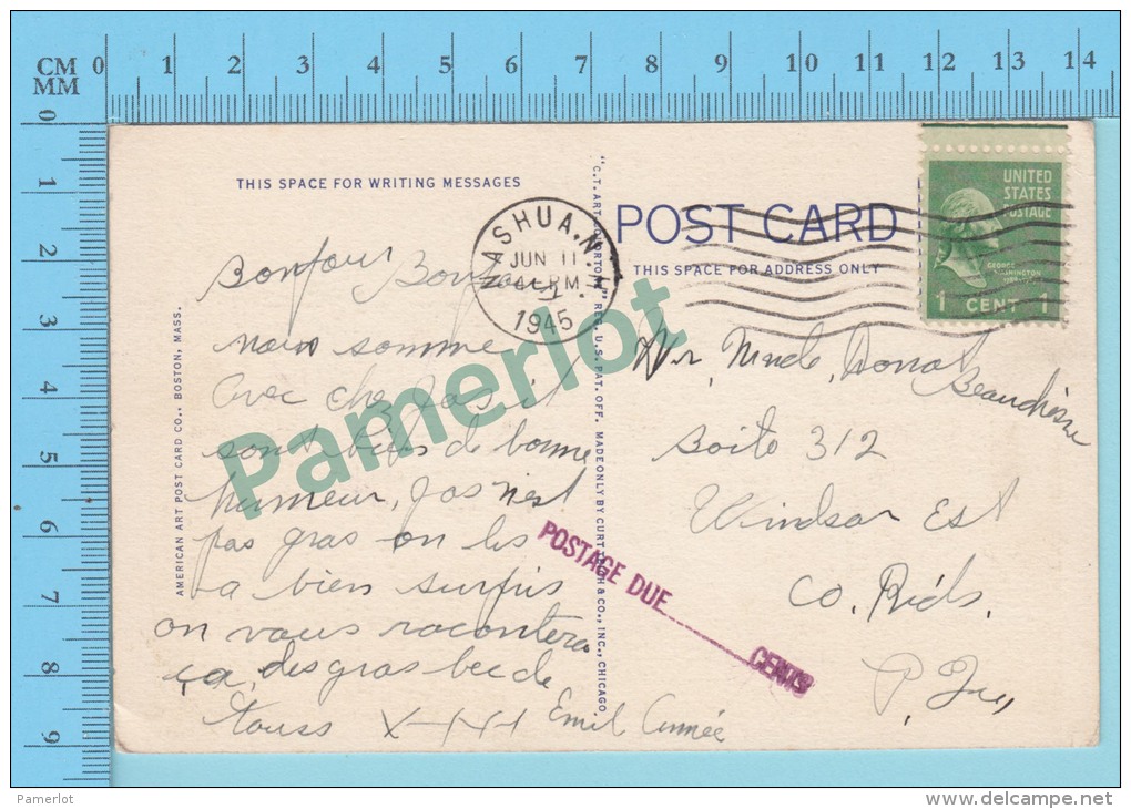 USA New Hampshire ( John M. Hunt Home Nashua Cover Nashua 1945 " Postage Due" ) Linen Postcard CPSM 2 Scans - Nashua