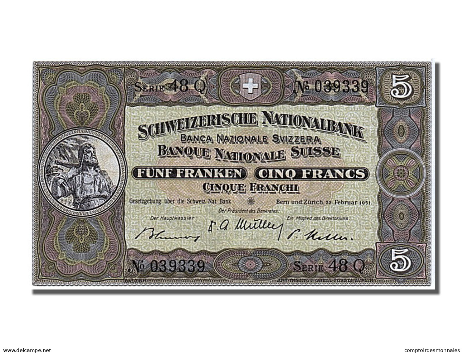 Billet, Suisse, 5 Franken, 1951, 1951-02-22, SUP+ - Suisse