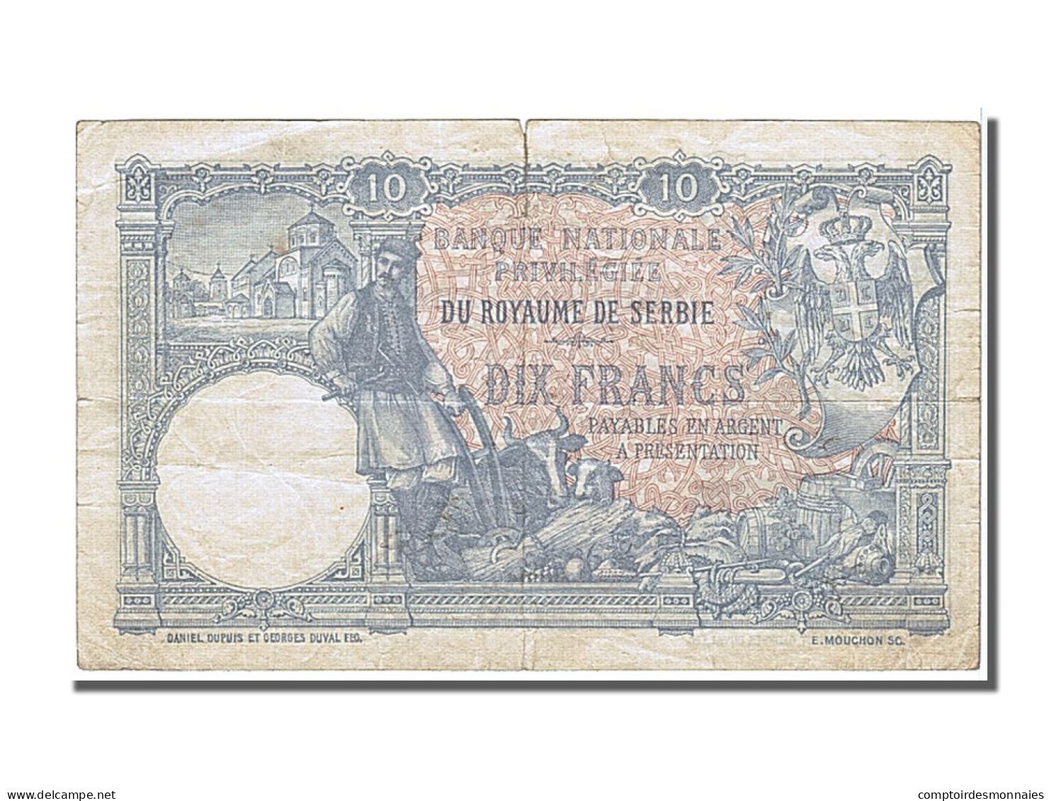 Billet, Serbie, 10 Dinara (srebru), 1893, 1893-01-02, TB+ - Serbia