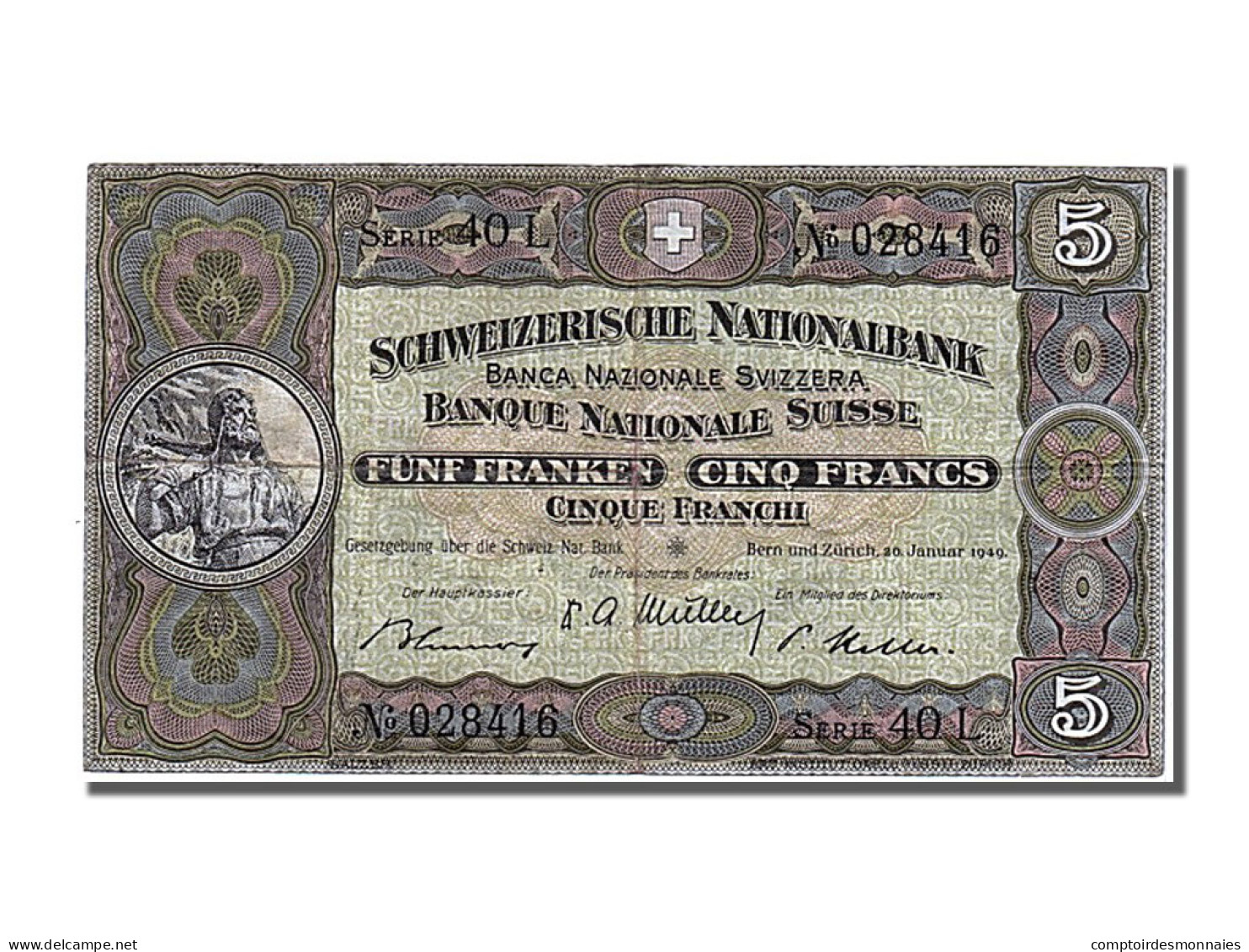 Billet, Suisse, 5 Franken, 1949, 1949-01-20, TTB - Zwitserland