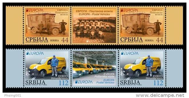 Serbia 2013 EUROPA CEPT, Postal Wehicles, Renault, Middle Row, 2 Sets With Label In The Row  MNH - Serbia