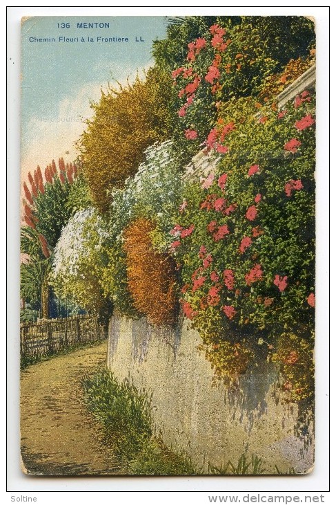 MENTON - Chemin Fleuri à La Frontière - Colorisée Non écrite - 2 Scans - Menton