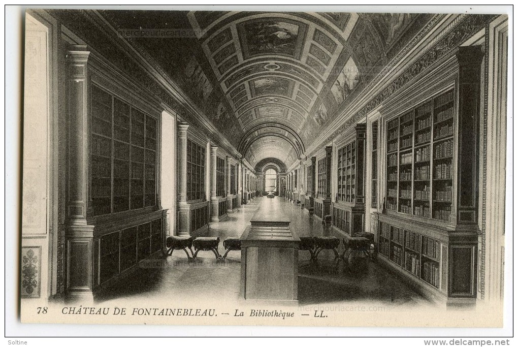 Château De FONTAINEBLEAU - La Bibliothèque - CPA Dos Vert Non écrite - 2 Scans - Fontainebleau