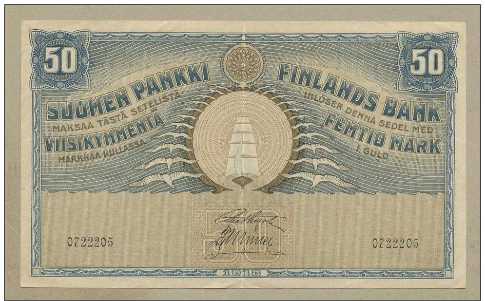 FINLAND - 50 Markkaa  1918  P39 Choice Very Fine+  ( Banknotes ) - Finland