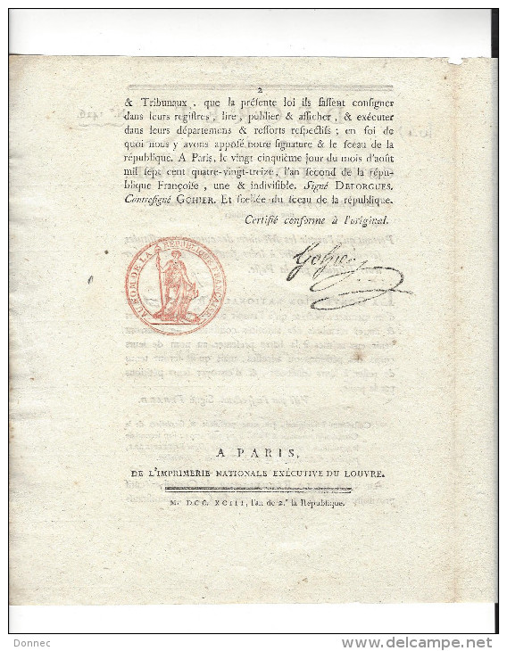 Décret De La Convention Nationale - 14 Août 1793 - Robespierre, Président - Envoi Des Pétitions Par La Poste - Décrets & Lois