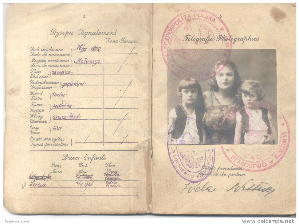 PASSPORT PASSEPORT PASAPORT PASSAPORTO POLOGNE 1930 MADRE Y DOS NIÑOS PASZPORT INMIGRACION A ARGENTINA - Documents Historiques