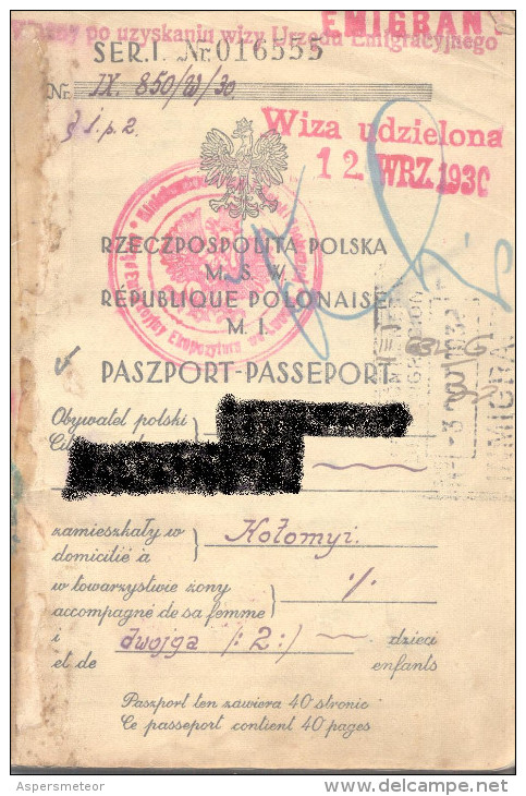 PASSPORT PASSEPORT PASAPORT PASSAPORTO POLOGNE 1930 MADRE Y DOS NIÑOS PASZPORT INMIGRACION A ARGENTINA - Documents Historiques