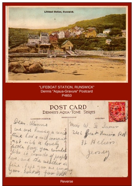 P4853  “Lifeboat Station, Runswick”  (c. 1930’s. Colour Photogravure Postcard) - Other & Unclassified