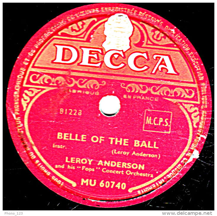78 Trs - 25 Cm - état B -  LEROY ANDERSON - BELLE OF THE BALL - BLUE TANGO - 78 T - Disques Pour Gramophone