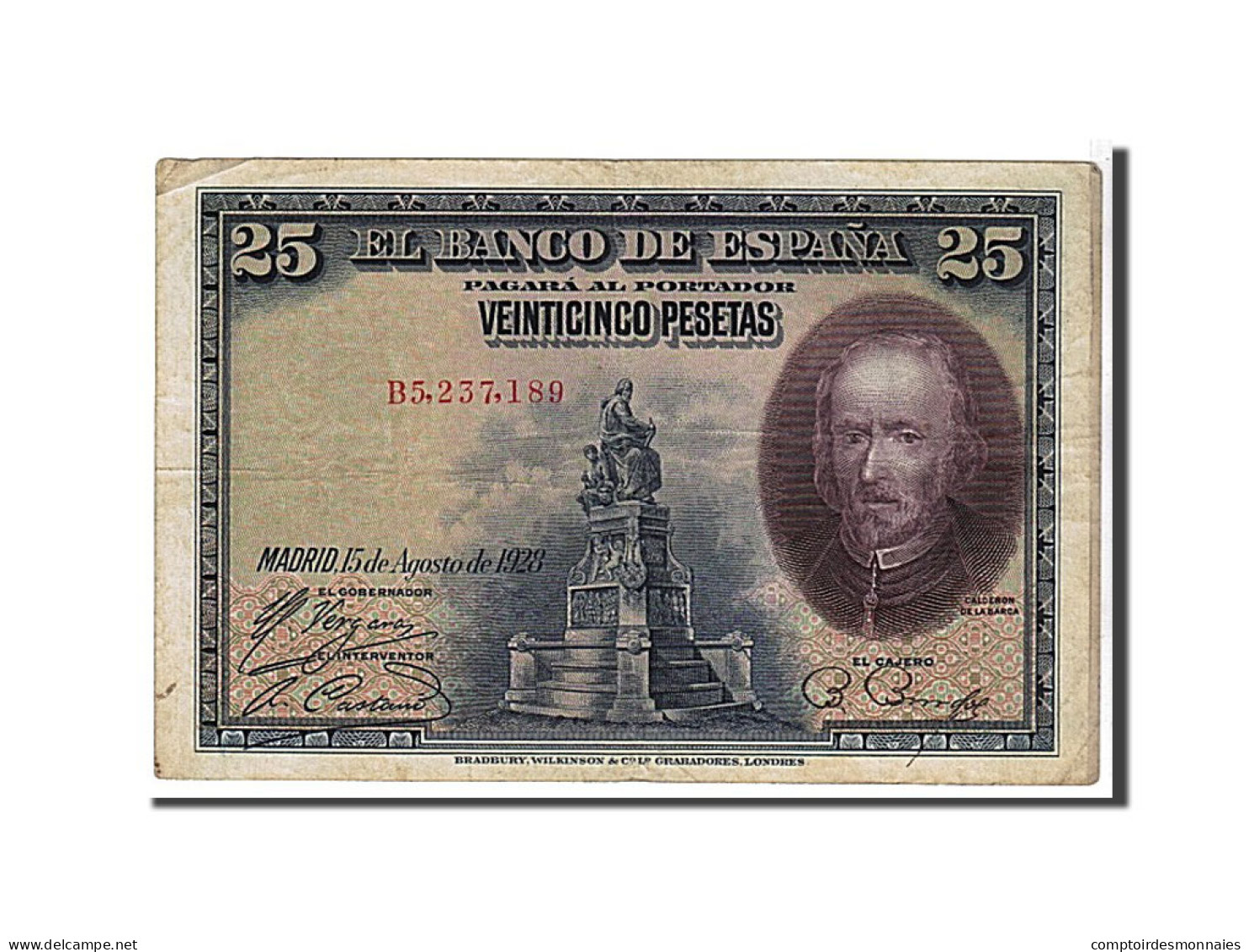 Billet, Espagne, 25 Pesetas, 1928, KM:74b, TTB - Other & Unclassified