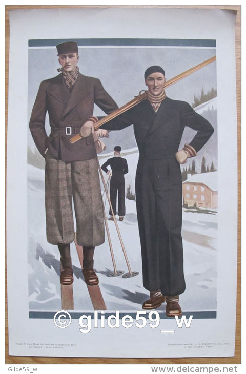 RARE ! Vintage ! Affiche De Mode Homme (ski) - Musée Des Tailleurs N° 4 - Septembre 1935 (Original Provenant D'un Supplé - Affiches