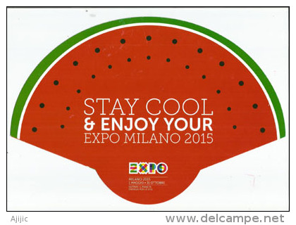 EXPO UNIVERSELLE MILAN, éventail Distribué à L'EXPO MILANO 2015 Pendant Canicule D'Août, Avec Tampon Officiel EXPO - Italie